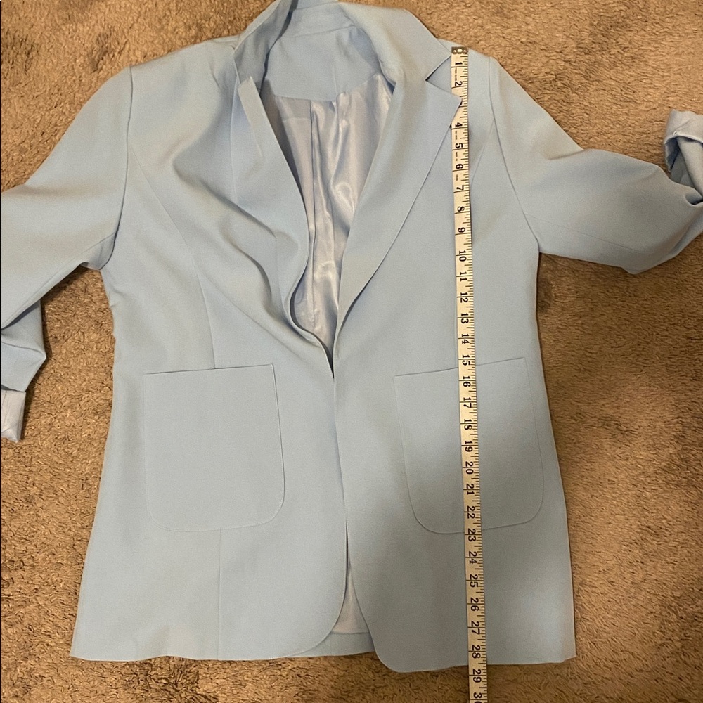 Light blue women’s blazer with shoulder pads - Picture 7 of 8
